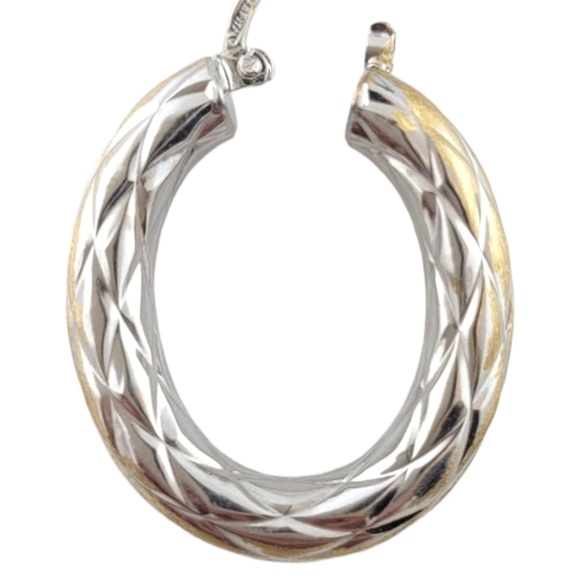 14K White and Yellow Gold Criss Cross Pattern Hoop Earrings #16190 - Picture 4 of 7